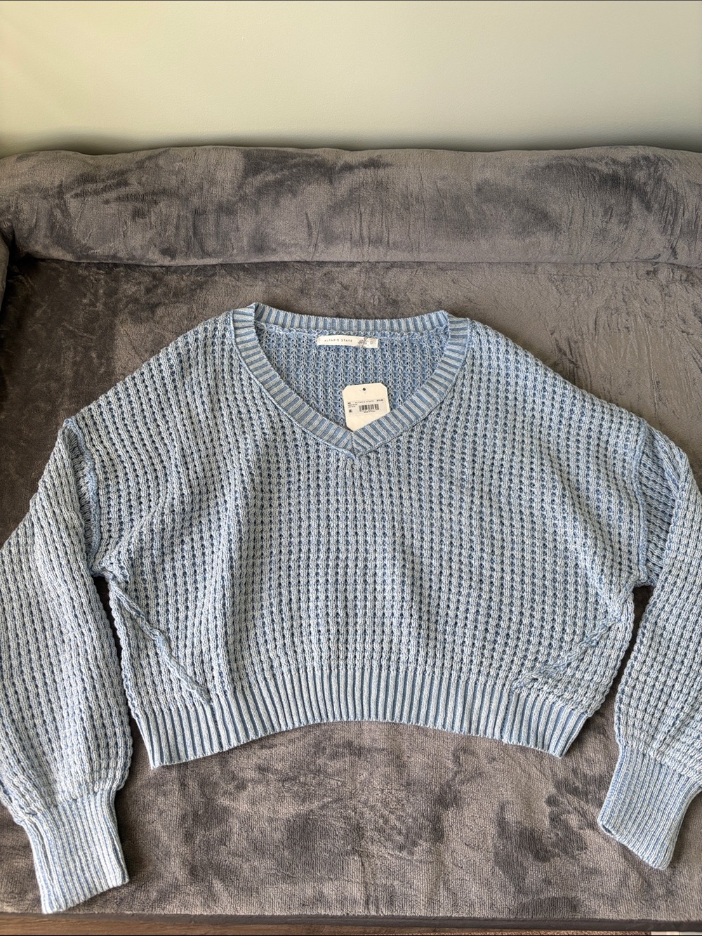Altar'd State Light Blue V-Neck Waffle Knit Sweater